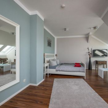 Schlafbereich Ferienwohnung Leipzig Apartment Stötteritz